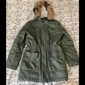 GAP Army Green Olive Fur Hooded Jacket Parka Coat